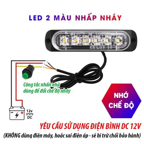 ĐÈN LED XE MÁY Ô TÔ HÃNG YOBIS CẢNH BÁO NHẤP NHÁY SIÊU MỎNG 6 LED (MÀU VÀNG)